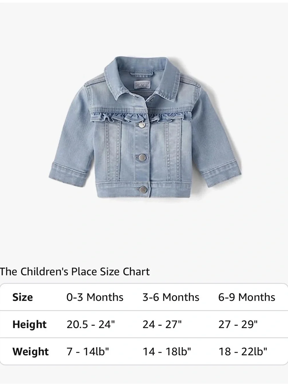 The Children's Place Light Wash Denim Jacket 0-3M Baby Girl
